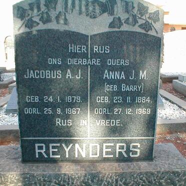 REYNDERS Jacobus A.J. 1879-1967 &amp; Anna J.M. BARRY 1884-1969