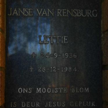 RENSBURG Lettie, Janse van 1936-1984