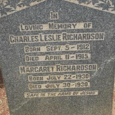 RICHARDSON Charles Leslie 1912-1915 :: RICHARDSON Margaret 1930-1930
