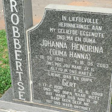 ROBBERTSE Gert 1930-2009 &amp; Johanna Hendrina 1931-2003