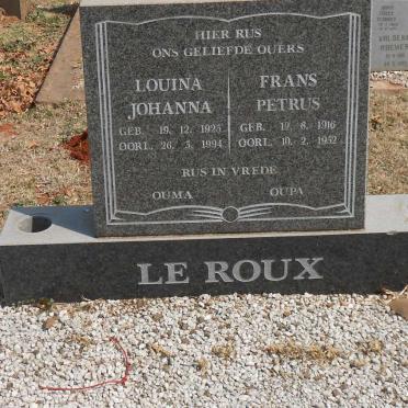 ROUX Frans Petrus, le 1916-1952 &amp; Louina Johanna 1925-1994