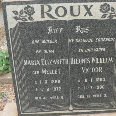 ROUX Theunis Wilhelm Victor 1893-1966 &amp; Maria Elizabeth MELLET 1890-1972