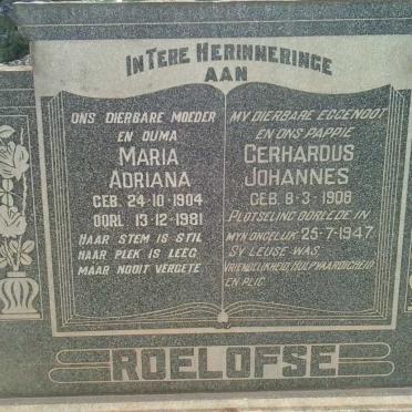 ROELOFSE Gerhardus Johannes 1908-1947 &amp; Maria Adriana 1904-1981