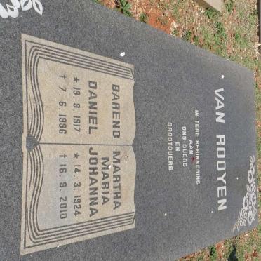 ROOYEN Barend Daniel, van 1917-1996 &amp; Martha Maria Johanna 1924-2010