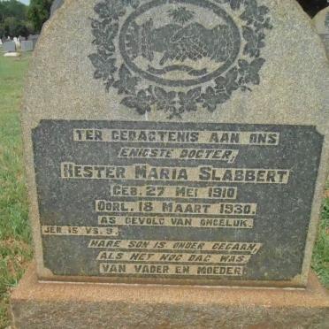 SLABBERT Hester Maria 1910-1930 