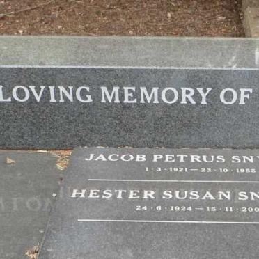 SNYMAN Jacob Petrus 1921-1955 &amp; Hester Susan 1924-2009