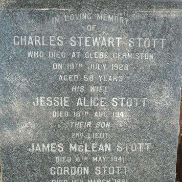 STOTT Charles Stewart -1928 &amp; Jessie Alice -1941 :: STOTT James McClean -1941 :: STOTT Gordon -1981