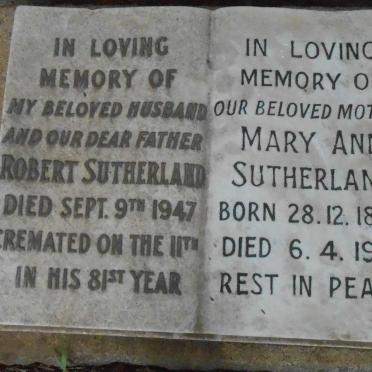 SUTHERLAND Robert -1947 &amp; Mary Ann 1890-1979