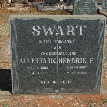 SWART Hendrik F. 1887-1951 &amp; Alletta H.C.1882-1967