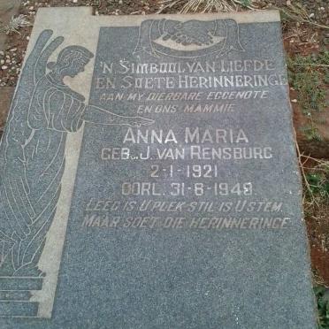 SWARDT Anna Maria, de nee J. VAN RENSBURG 1921-1949