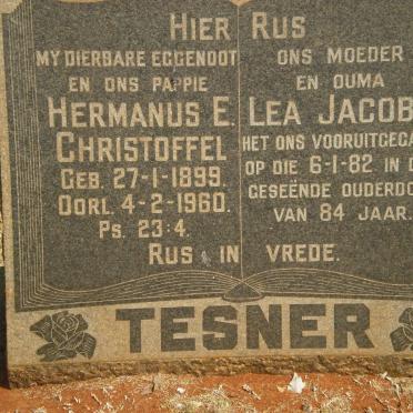TESNER Hermanus E. Christoffel 1899-1960 &amp; Lea Jacoba -1982