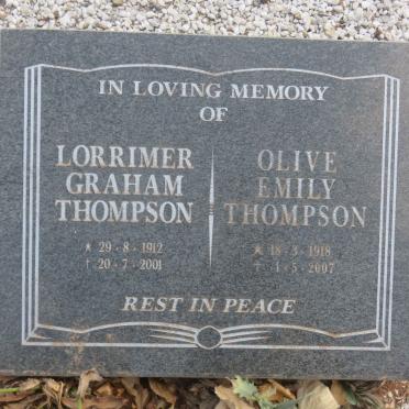 THOMPSON Lorrimer Graham 1912-2001 &amp; Olive Emily 1918-2007