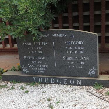 TRUDGEON Gregory 1862-1912 &amp; Annie Letitia 1880-1972 :: TRUDGEON Annie 1905-1987 :: TRUDGEON Peter James -1913