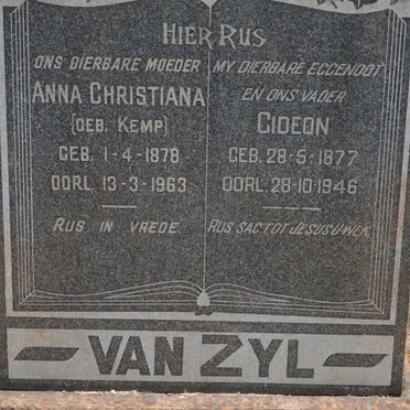 ZYL Gideon, van 1877-1946 &amp; Anna Christiana KEMP 1878-1963