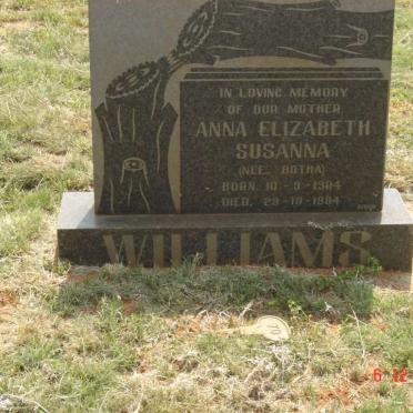 WILLIAMS Anna Elizabeth Susanna nee BOTHA 1904-1984