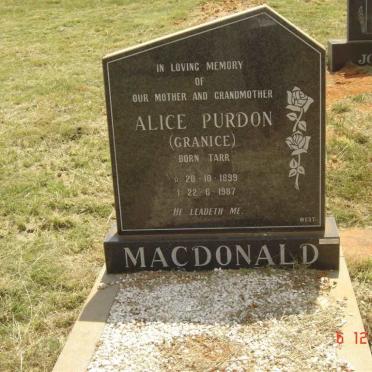 MACDONALD Alice Purdon nee TARR 1899-1987