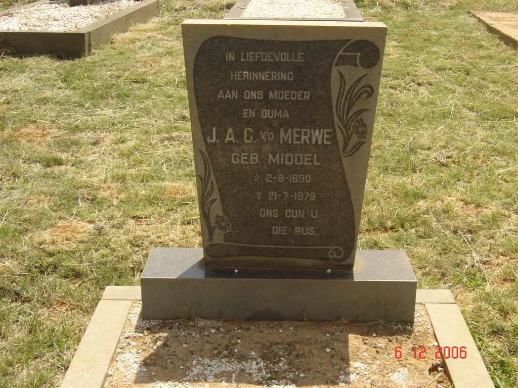 MERWE J.A.G., v.d. nee MIDDEL 1890-1979