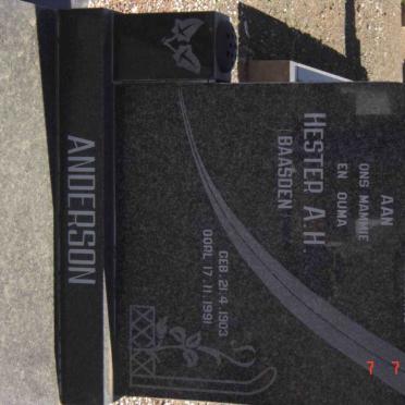 ANDERSON Hester A.H. nee BAASDEN 1903-1991