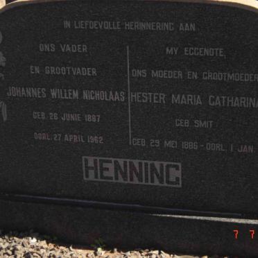 HENNING Johannes Willem Nicholaas 1887-1962 &amp; Hester Maria Catharina SMIT 1886-1959