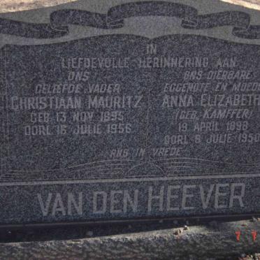 HEEVER Christiaan Mauritz, van den 1895-1956 &amp; Anna Elizabeth KAMFFER  1898-1950