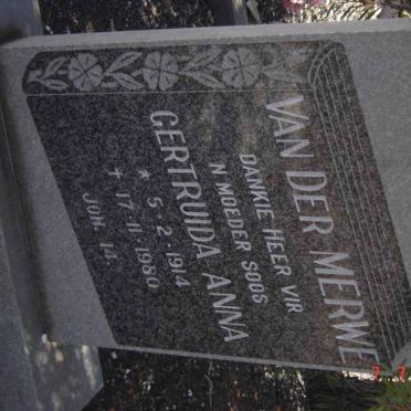 MERWE Gertruida Anna, van der 1914-1980
