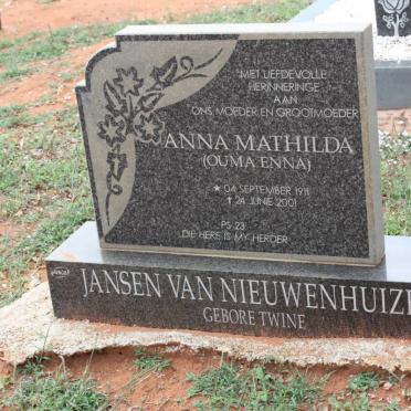 NIEUWENHUIZEN Anna Mathilda, Jansen van nee TWINE 1911-2001