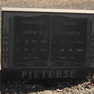 PIETERSE Johannes Lodewyk 1905-1982 &amp; Maria Elizabeth 1908-1984