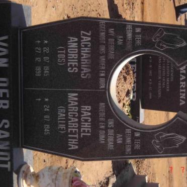 SANDT Zacharias Andries, van der 1945-1998 &amp; Rachel Margaretha 1945-