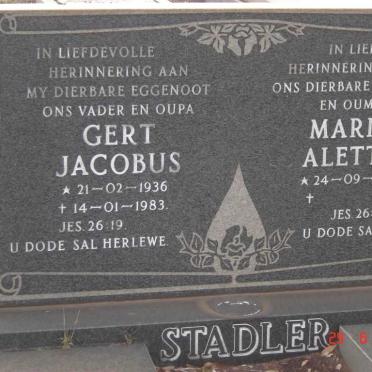 STADLER Gert Jacobus 1936-1983 &amp; Maria Aletta 1938-