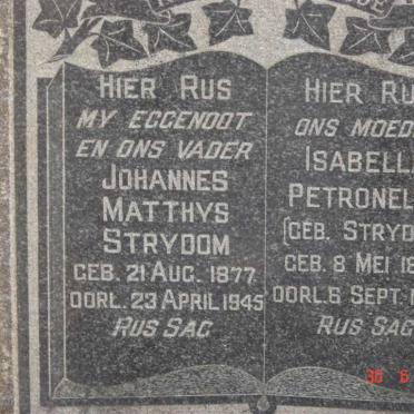 STRYDOM Johannes Matthys 1877-1945 &amp; Isabella Petronella STRYDOM 1885-1967