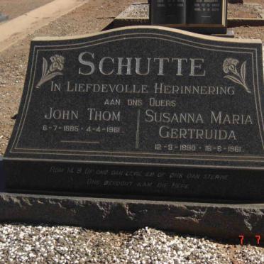 SCHUTTE John Thom 1885-1961 &amp; Susanna Maria Gertruida 1890-1961