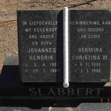 SLABBERT Johannes Hendrik 1902-1980 &amp; Hermina Christina M. 1904-1996