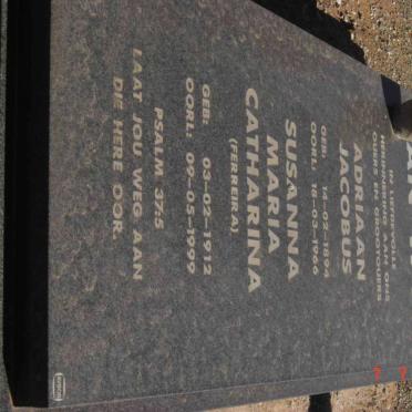 WYK Adriaan Jacobus, van 1894-1966 &amp; Susanna Maria Catharina FERREIRA 1912-1999