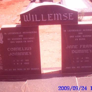WILLEMSE Cornelius Johannes 1911-1992 &amp; Jane Francis DUMINEY 1915-1996