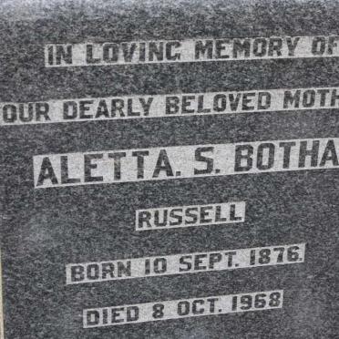 BOTHA Aletta S. nee RUSSELL 1876-1968