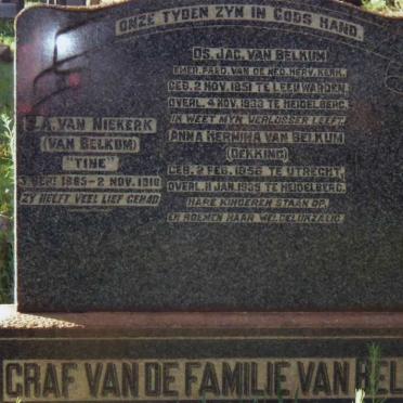 BELKUM J., van 1851-1933 &amp; Anna Hermina DEKKING 1858-1935 :: VAN NIEKERK C.A. nee VAN BELKUM 1885-1918