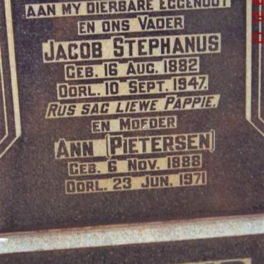ERASMUS Jacob Stephanus 1882-1947 &amp; Ann PIETERSEN 1888-1971 
