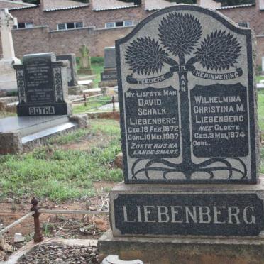 LIEBENBERG David Schalk 1872-1937 &amp; Wilhelmina Christina M. CLOETE 1874-