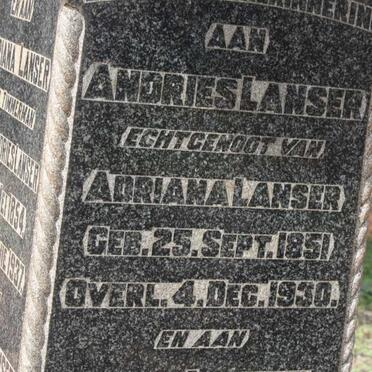 LANSER Adriana nee TIMMERMAN 1854-1937 :: LANSER Andries 1851-1930 :: LANSER Anna Cornelia geb TALJAARD 1897-1936