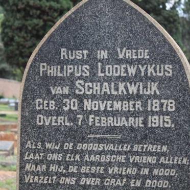 SCHALKWIJK Philipus Lodewykus, van 1878-1915