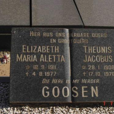 GOOSEN Theunis Jacobus 1908-1978 &amp; Elizabeth Maria Aletta 1911-1977