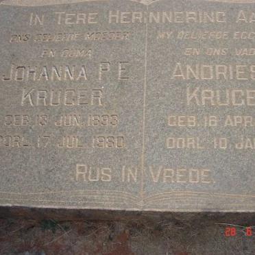 KRUGER Andries J. 1888-1951 &amp; Johanna P.E. 1893-1980