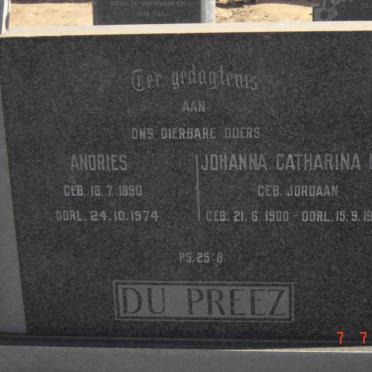 PREEZ Andries 1890-1974 &amp; Johanna Catharina JORDAAN 1900-1967