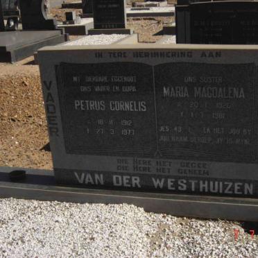 WESTHUIZEN Petrus Cornelis, van der 1912-1977 &amp; Maria Magdalena 1926-1981