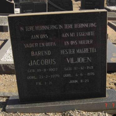 VILJOEN Barend Jacobus 1907-1979 &amp; Hester Magrietha 1921-1976