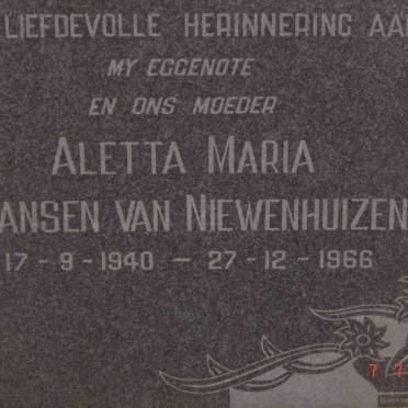 NIEWENHUIZEN Aletta Maria, Jansen van 1940-1966