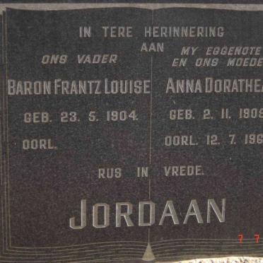 JORDAAN Baron Frantz Louise 1904- &amp; Anna Dorathea 1905-1969