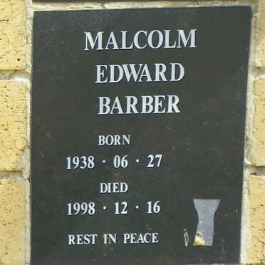 BARBER Malcolm Edward 1938-1998