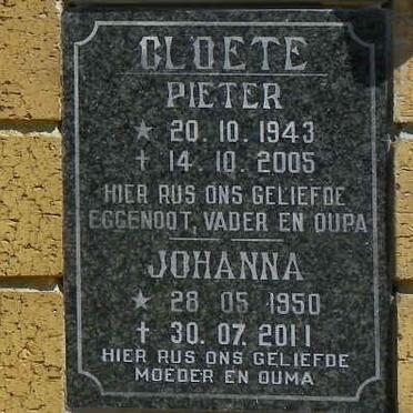 CLOETE Pieter 1943-2005 &amp; Johanna 1950-2011