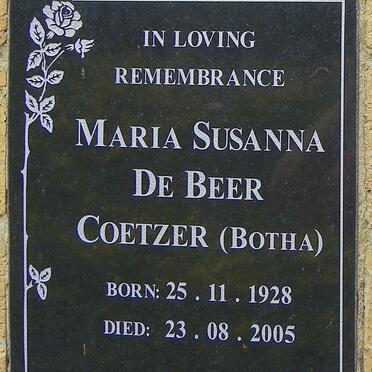 COETZER Maria Susanna De Beer nee BOTHA 1928-2005